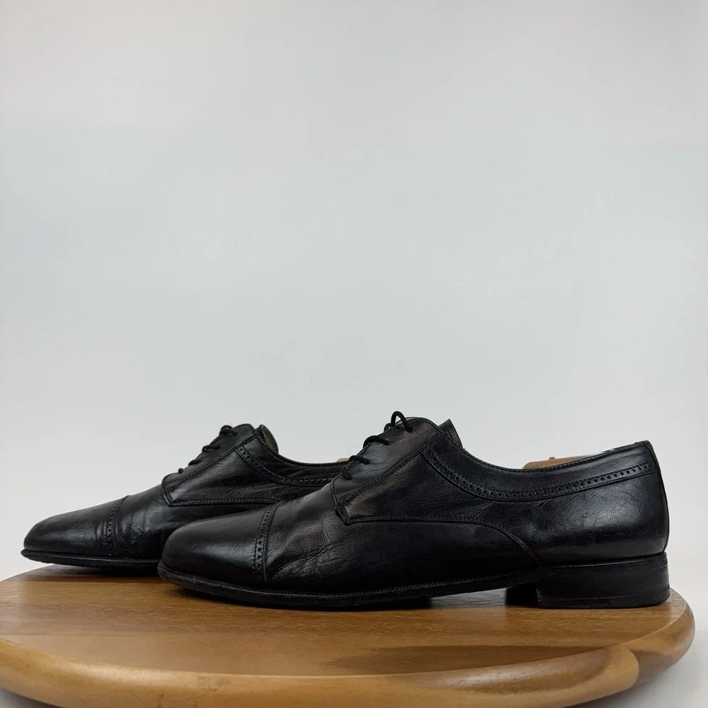 Mens Bally Switzerland Style Flex Black Leather Cap Toe Brogue Oxfords Size 12 D